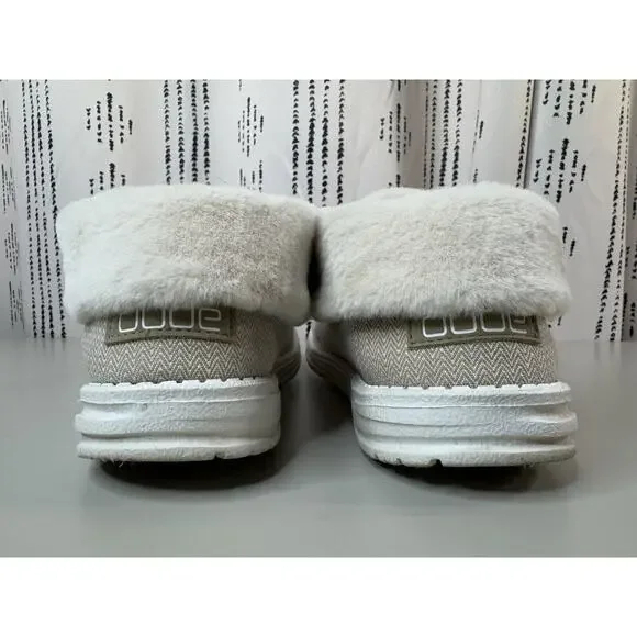 Hey Dude Women's Britt Shoes 9 Herringbone Cream Faux Fur Trim Comfort Cozy - Picture 5 of 13